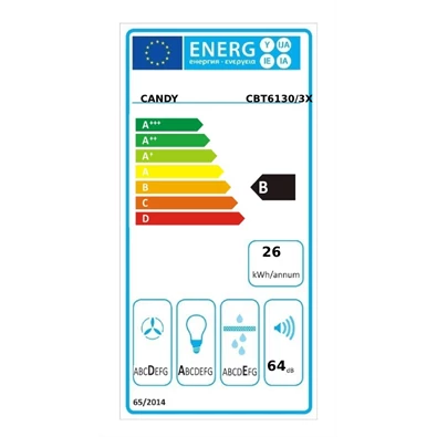 Candy CBT6130/3X ezüst, beépíthető, hagyományos, méret:60 cm, teleszkópos, zajszint:64 dB, páraelszívó