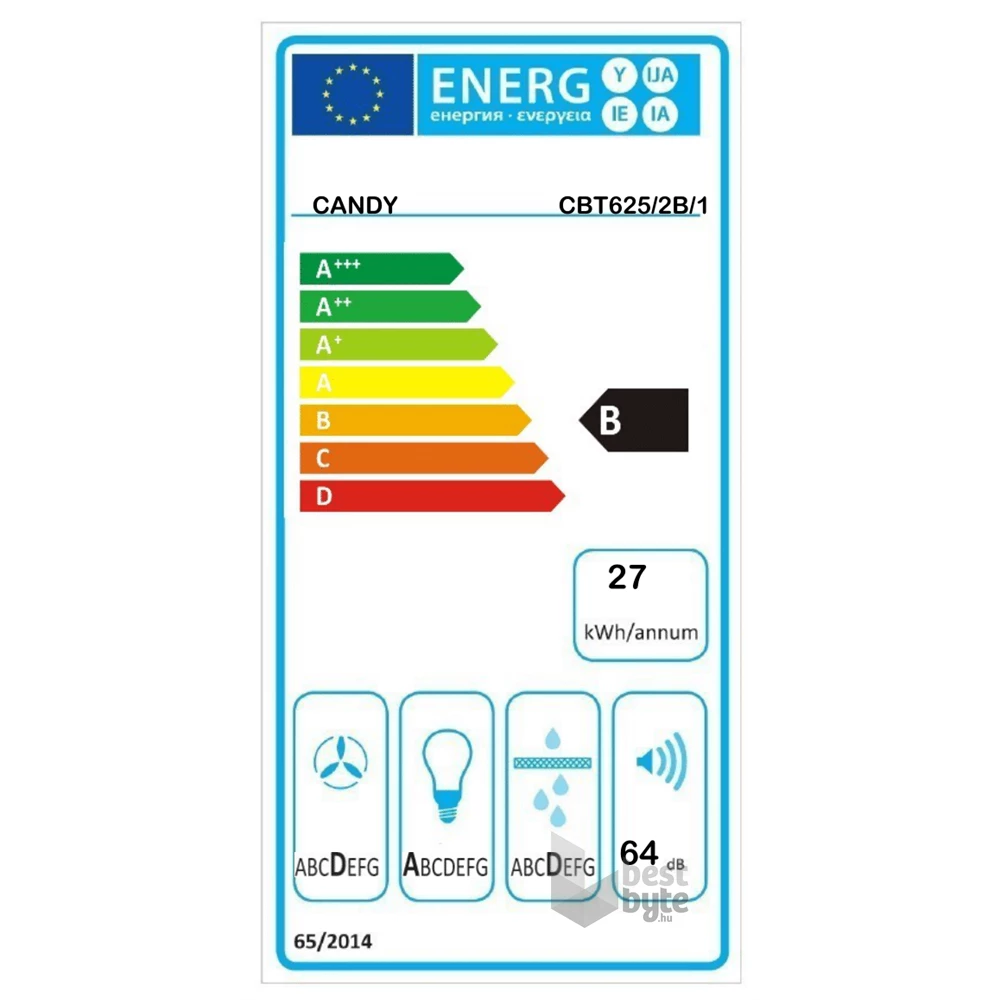 Candy CBT625/2B/1 fekete, beépíthető, kihúzható, méret:60 cm, teleszkópos, zajszint:64 dB, páraelszívó