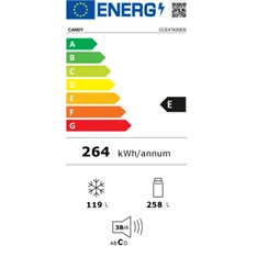Candy CCE3T620EB fekete, alulfagyasztós, Hűtő:258L, Fagyasztó:119L, No frost hűtőszekrény