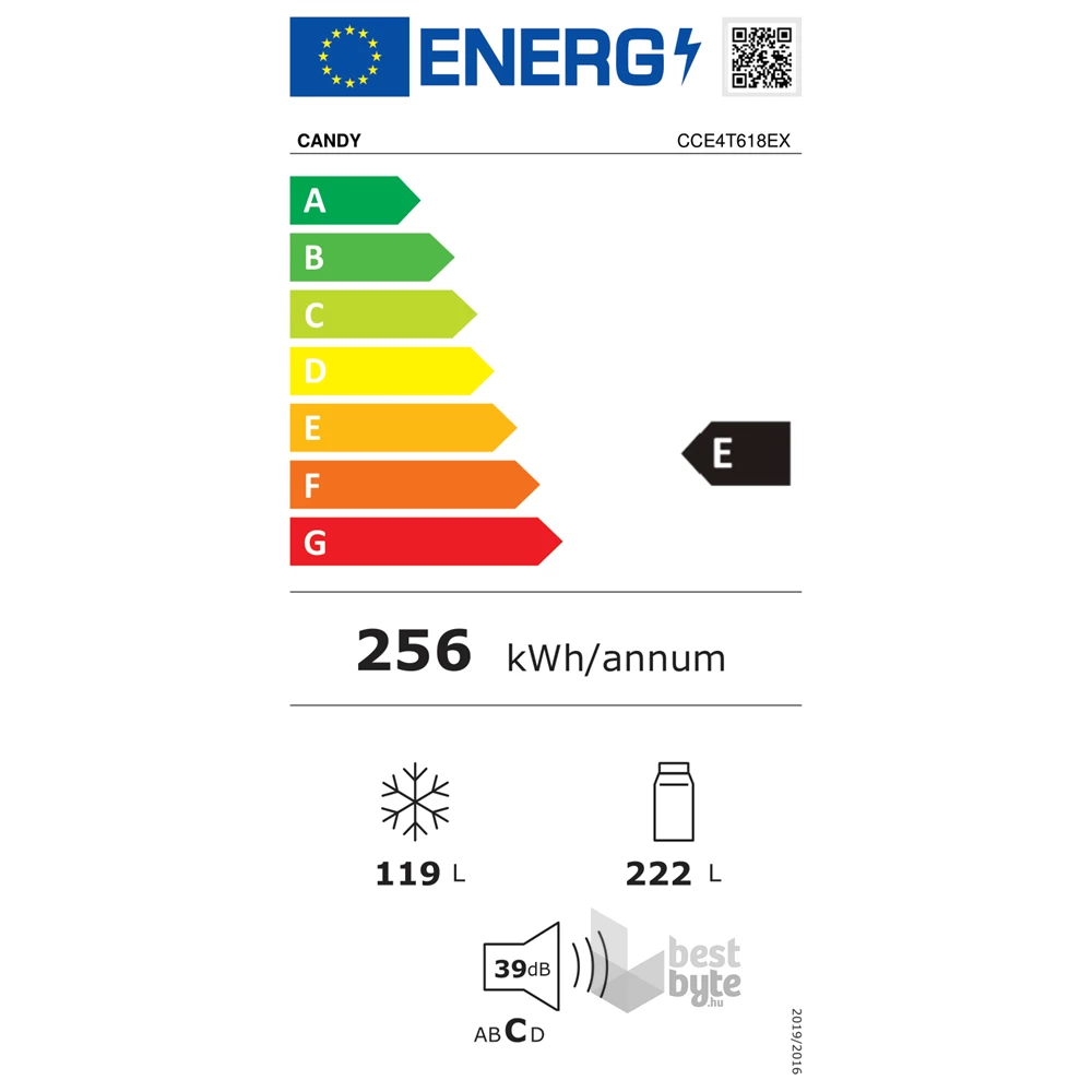 Candy CCE4T618EX inox, alulfagyasztós, Hűtő:222L, Fagyasztó:119L, No frost hűtőszekrény
