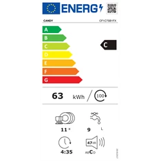 Candy CF1C7SB1FX inox, programok száma: 8, keskeny szabadonálló, 11 terítékes mosogatógép 