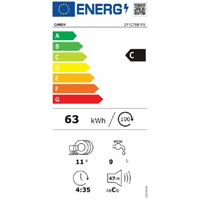 Candy CF1C7SB1FX inox, programok száma: 8, keskeny szabadonálló, 11 terítékes mosogatógép 
