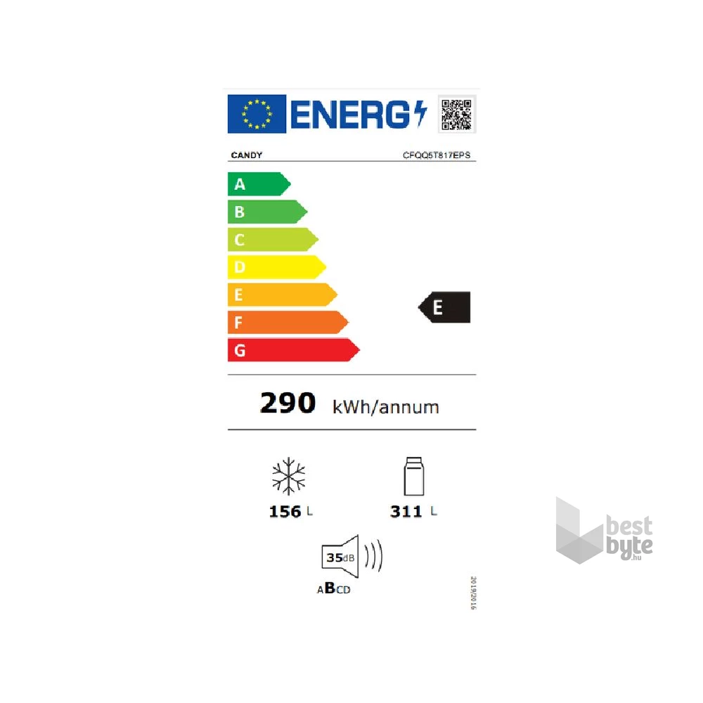 Candy CFQQ5T817EPS ezüst, négyajtós, Hűtő:311L, Fagyasztó:156L, Total No frost hűtőszekrény