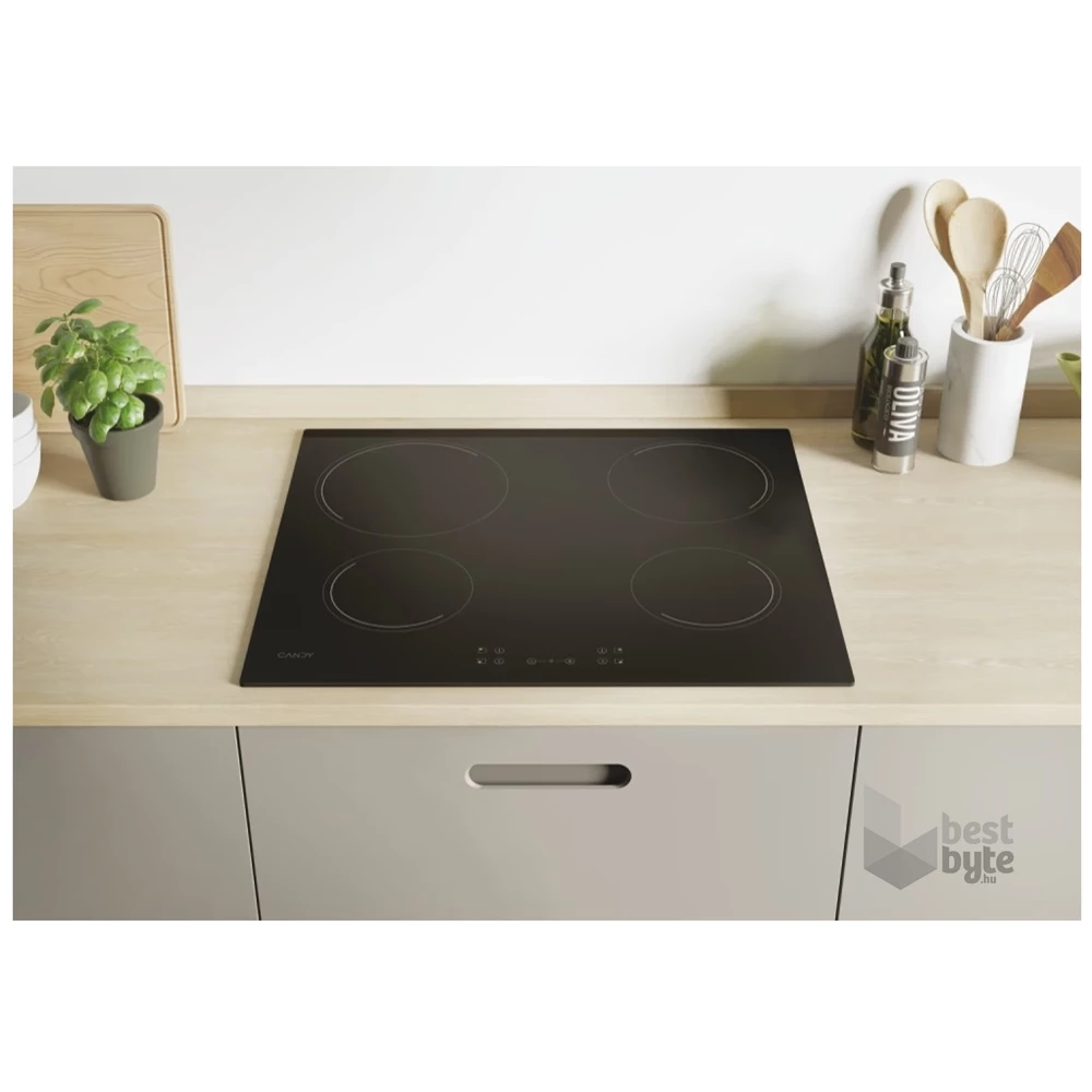 Candy CH64CCB fekete, beépíthető, elektromos üvegkerámia, főzőzóna: 4, beépíthető méret: 56cm, főzőlap