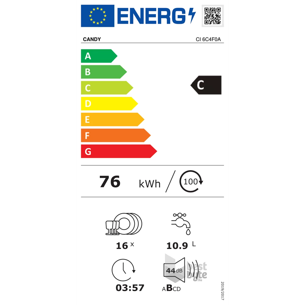 Candy CI 6C4F0A programok száma: 8, beépíthető, 16 terítékes mosogatógép 