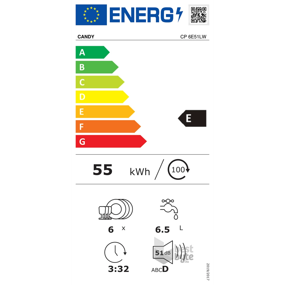 Candy CP 6E51LW fehér, programok száma: 5, asztali, 6 terítékes mosogatógép 