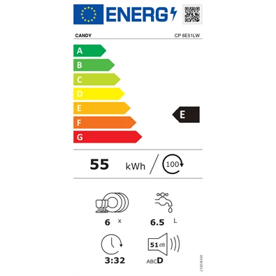 Candy CP 6E51LW asztali 6 terítékes mosogatógép