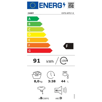 Candy CSTG 48TE/1-S fehér, felültöltős, max.1400ford., 8 kg, mosógép