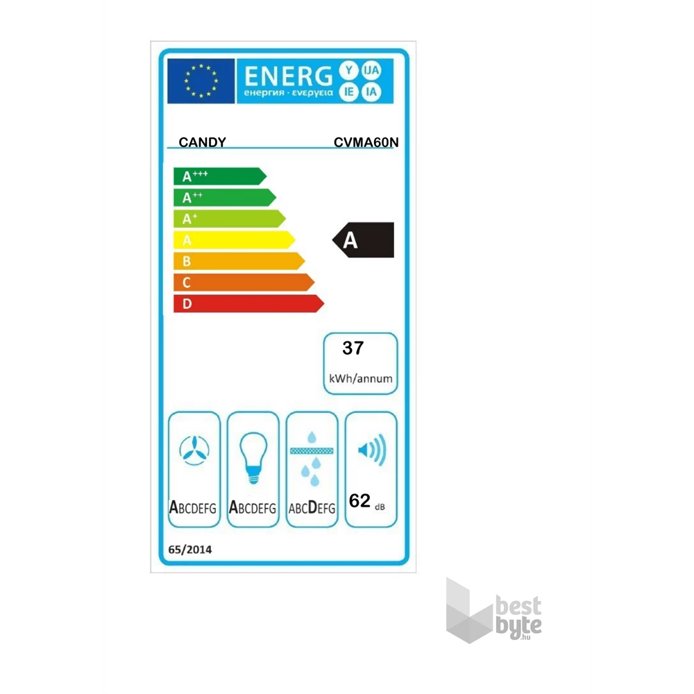 Candy CVMA 60N fekete, szabadonálló, kürtős, méret:60 cm, zajszint:62 dB, páraelszívó