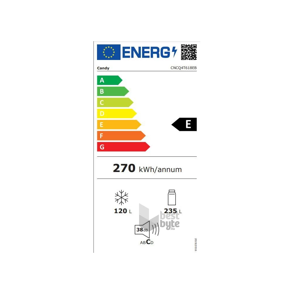 Candy ECN2CQTEB186, alulfagyasztós, Hűtő:235L, Fagyasztó:120L, Total No frost hűtőszekrény