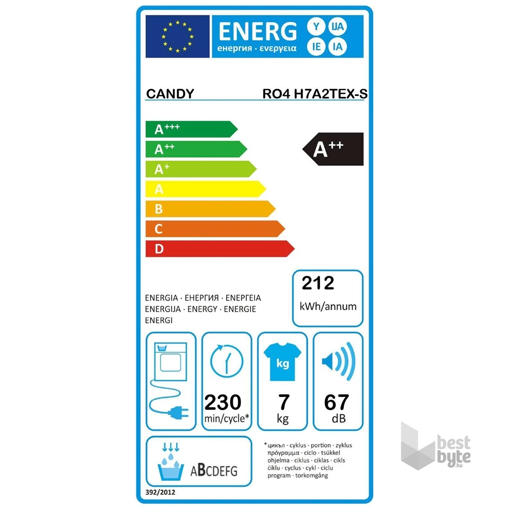 Candy RO4H7A2TEX-S fehér, 7 kg, hőszivattyús, keskeny, szárítógép