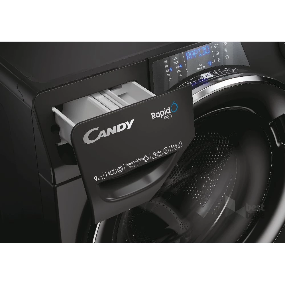 Candy RP 496BWMBCB/1-S fekete, elöltöltős, max.1351ford., 9 kg, mosógép