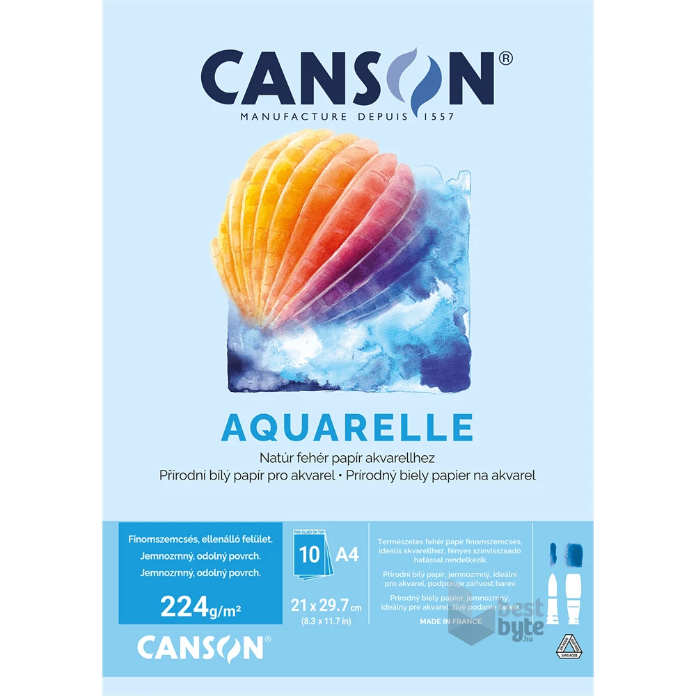 Canson A4 224g, 10 ív akvarellpapír blokk