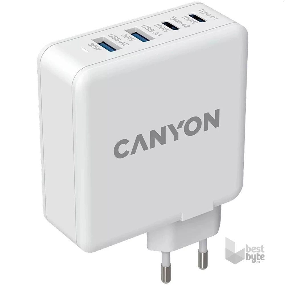 Canyon CND-CHA100W01 GaN PD 100W QC 3.0 30W fehér hálózati adapter