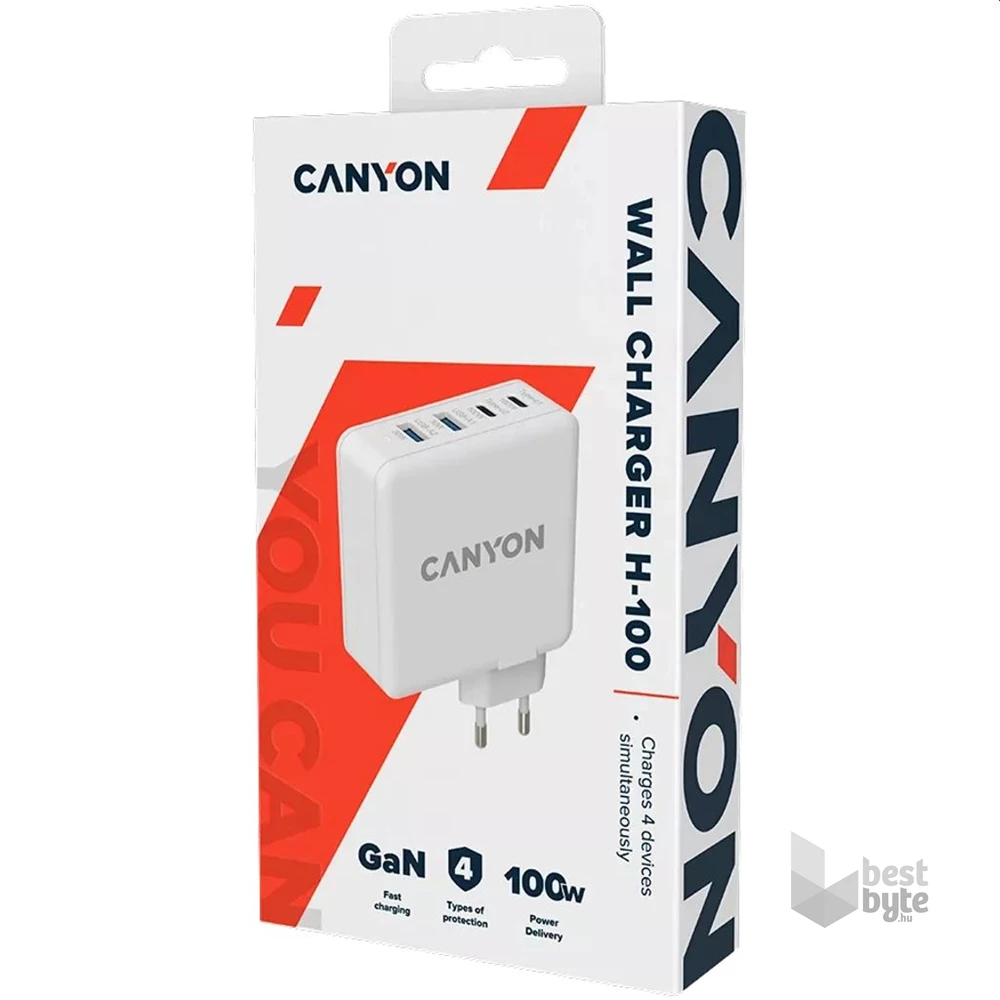 Canyon CND-CHA100W01 GaN PD 100W QC 3.0 30W fehér hálózati adapter