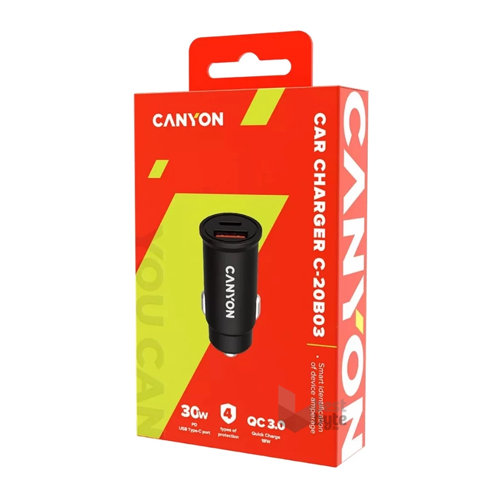 Canyon C-20 30W univerzális autós töltő adapter fekete