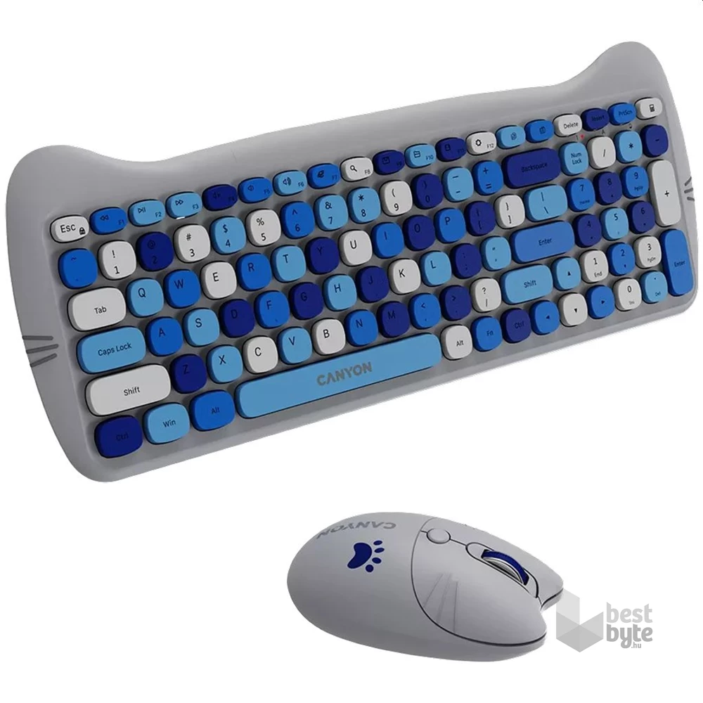 Canyon HSET-W6 HU Kitty Edition kék vezeték nélküli billentyűzet és egér