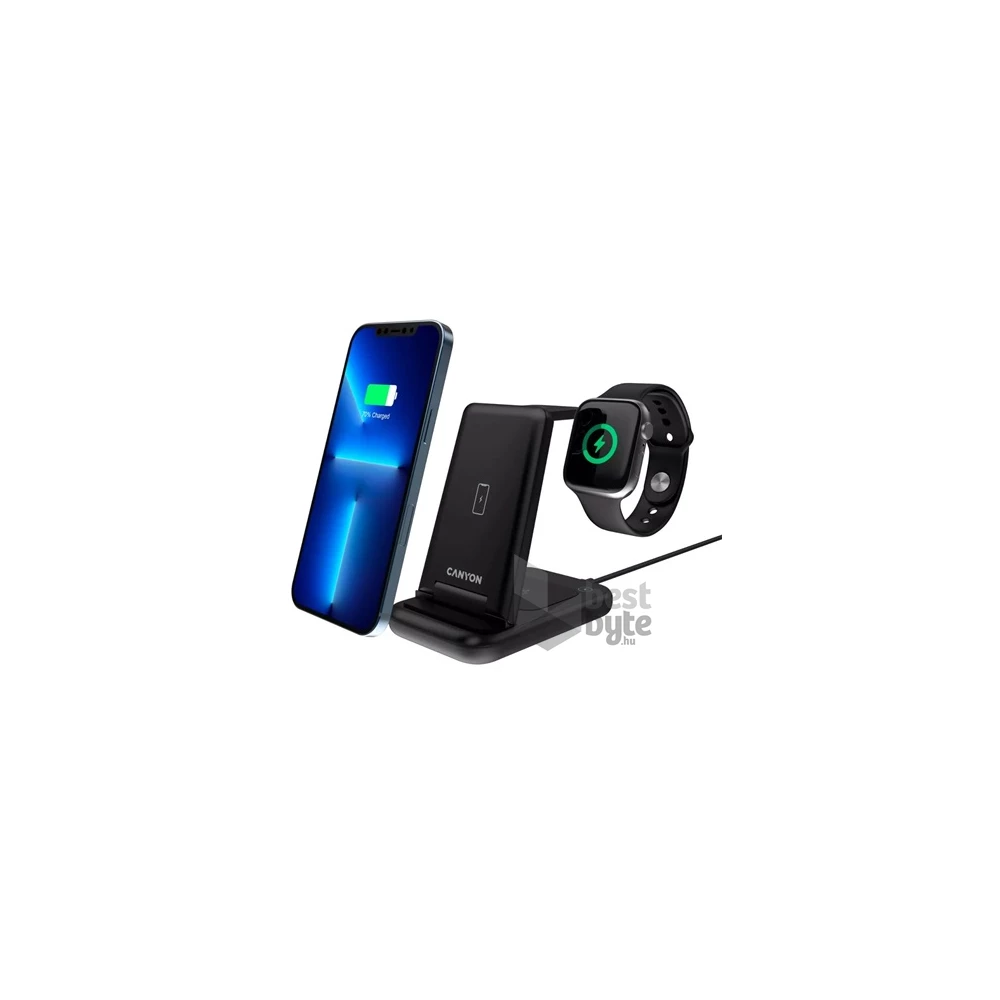 Canyon WS-304 3-in-1 15W univerzális vezeték nélküli töltő adapter fekete (Qi)