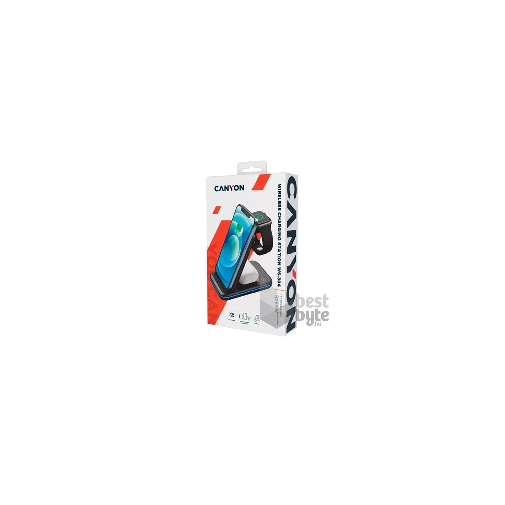 Canyon WS-304 3-in-1 15W univerzális vezeték nélküli töltő adapter fekete (Qi)