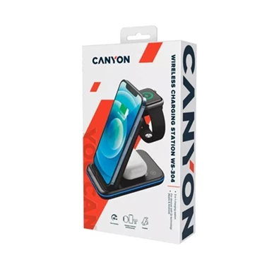 Canyon WS-304 3-in-1 15W univerzális vezeték nélküli töltő adapter fekete (Qi)