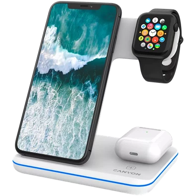 Canyon WS-303 3-in-1 15W univerzális vezeték nélküli töltő adapter fehér (Qi)