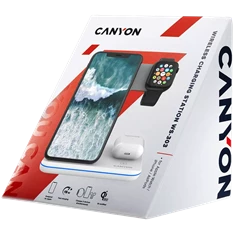 Canyon WS-303 3-in-1 15W univerzális vezeték nélküli töltő adapter fehér (Qi)