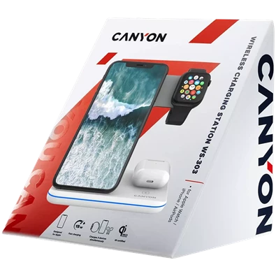 Canyon WS-303 3-in-1 15W univerzális vezeték nélküli töltő adapter fehér (Qi)
