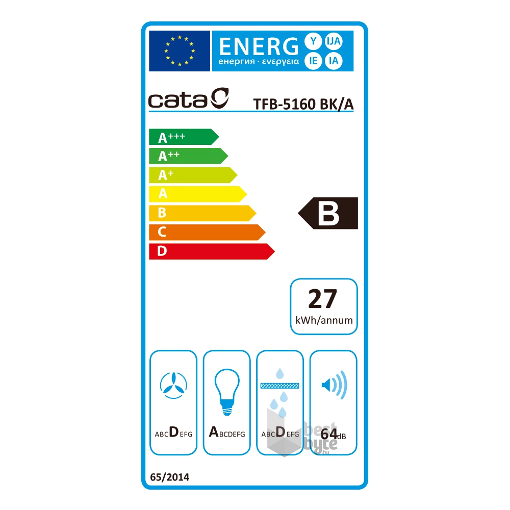 Cata TFB-5160 BK fekete, beépíthető, kihúzható, méret:59,5 cm, teleszkópos, zajszint:61 dB, páraelszívó