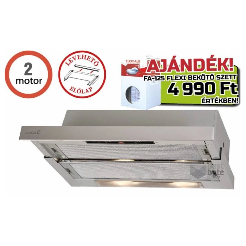 Cata TF-5260 X/L inox, beépíthető, kihúzható, méret:60 cm, teleszkópos, zajszint:54 dB, páraelszívó + FA125/3bekötőszett
