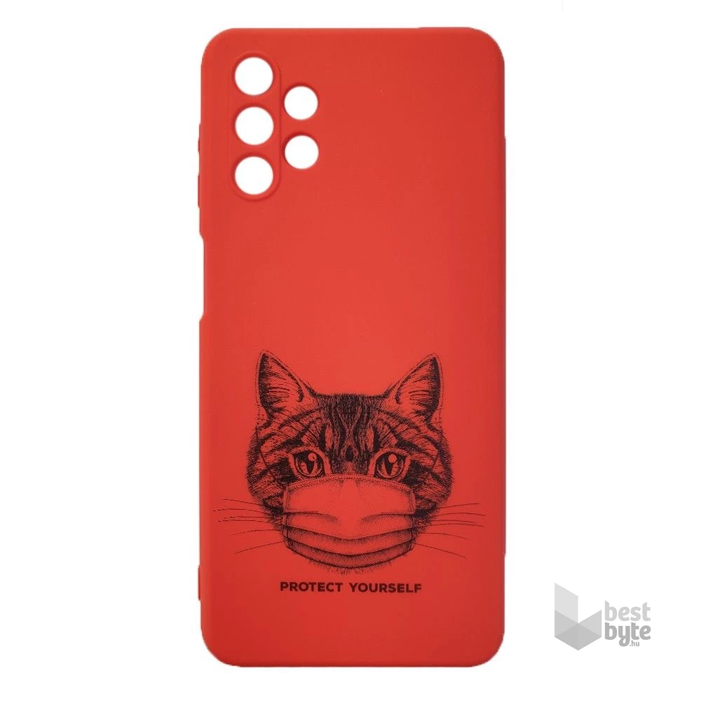 Cellect CEL-DES5-SAM-A325G-R Galaxy A32 5G piros maszkos macska mintás szilikon hátlap