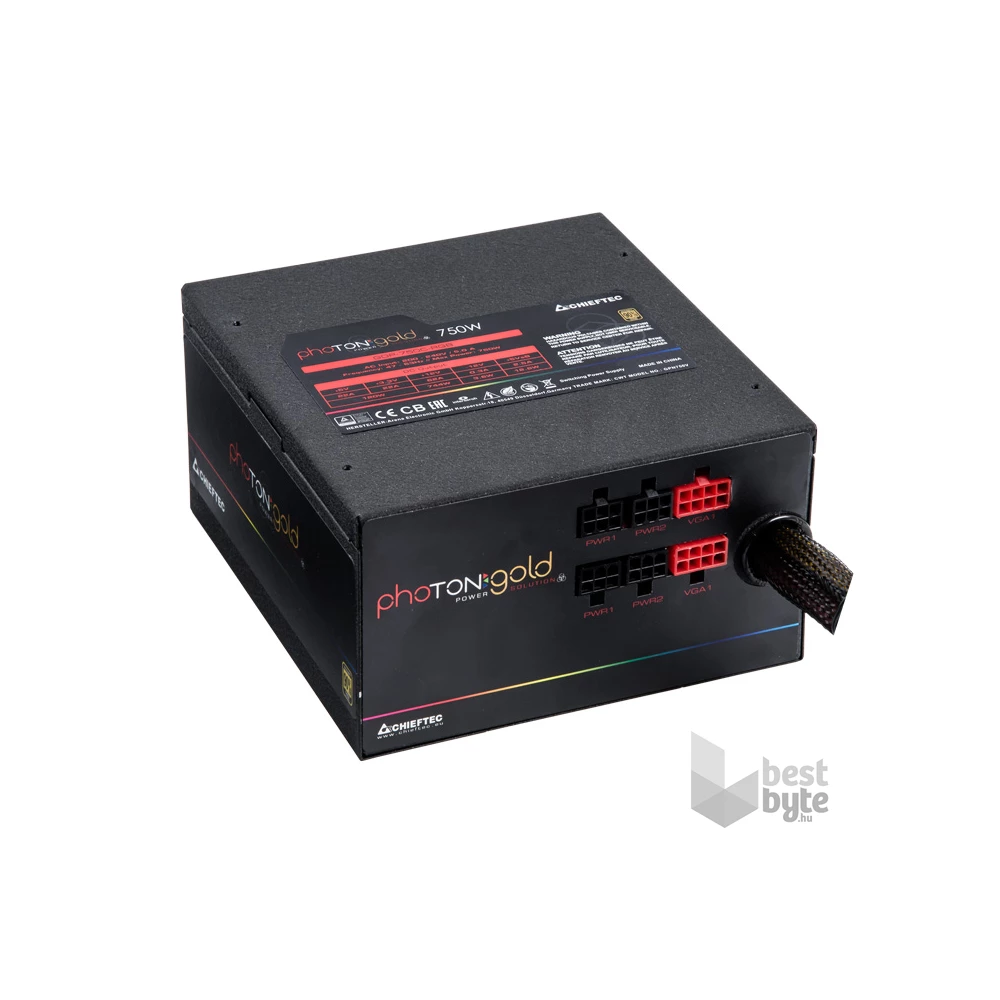 Chieftec Photon Gold GDP-750C-RGB 750W 90+ GOLD PFC 14 cm RGB ventilátorral dobozos tápegység