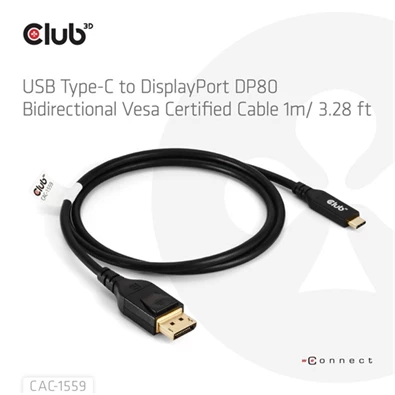 Club 3D CAC-1559 1m fekete USB-C - DisplayPort 2.1 kábel