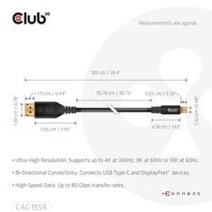 Club 3D CAC-1559 1m fekete USB-C - DisplayPort 2.1 kábel