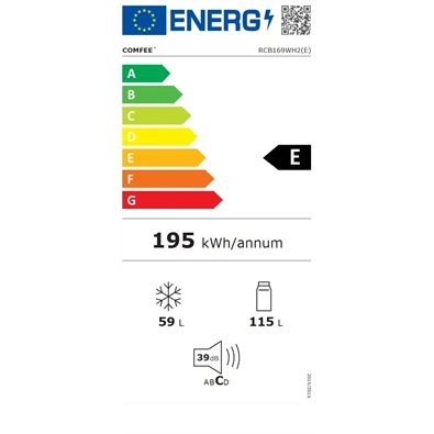 Comfee RCB169WH2(E) alulfagyasztós, Fehér, Hűtő:115L, Fagyasztó:59L, hűtőszekrény