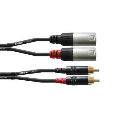 Cordial CFU 3 MC Unbalanced Twin 3m fekete 2x XLR apa - 2x RCA apa kábel