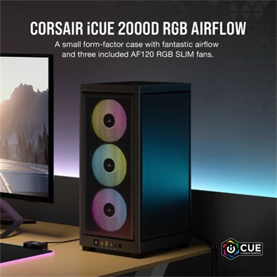 Corsair 2000D RGB AIRFLOW fekete (táp nélküli) ablakos mini-ITX ház