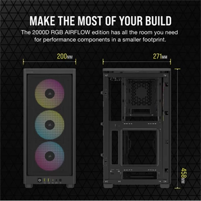 Corsair 2000D RGB AIRFLOW fekete (táp nélküli) ablakos mini-ITX ház
