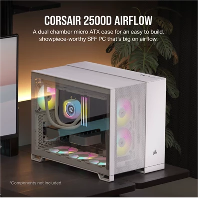 Corsair 2500D AIRFLOW fehér (táp nélküli) ablakos mATX ház