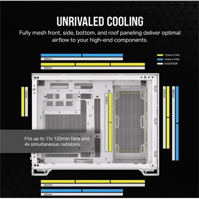 Corsair 2500D AIRFLOW fehér (táp nélküli) ablakos mATX ház