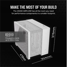 Corsair 2500D AIRFLOW fehér (táp nélküli) ablakos mATX ház