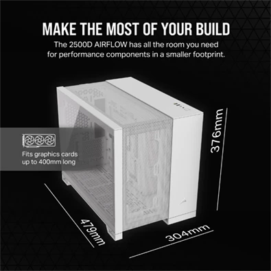 Corsair 2500D AIRFLOW fehér (táp nélküli) ablakos mATX ház