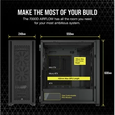 Corsair 7000D AIRFLOW fekete (táp nélküli) ablakos mATX ház