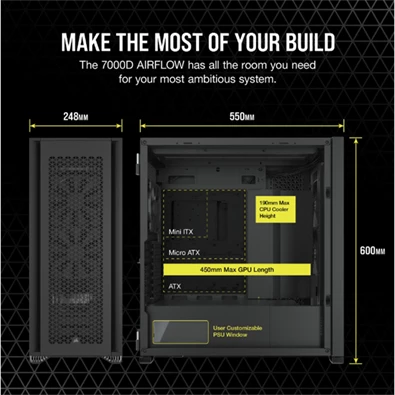 Corsair 7000D AIRFLOW fekete (táp nélküli) ablakos mATX ház