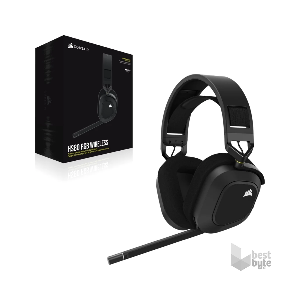 Corsair HS80 RGB vezeték nélküli fekete gamer headset