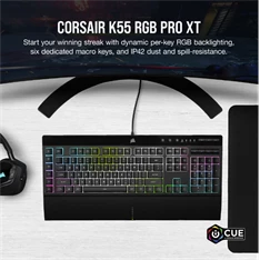 Corsair K55 RGB PRO XT US vezetékes fekete gamer billentyűzet