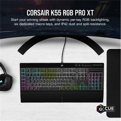 Corsair K55 RGB PRO XT US vezetékes fekete gamer billentyűzet