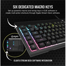 Corsair K55 RGB PRO XT US vezetékes fekete gamer billentyűzet
