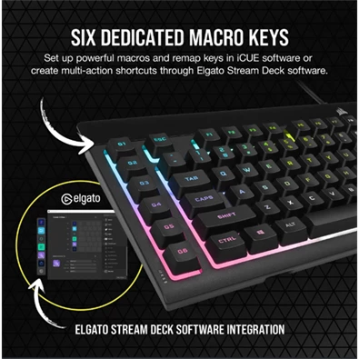 Corsair K55 RGB PRO XT US vezetékes fekete gamer billentyűzet
