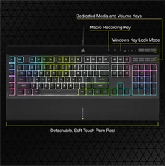 Corsair K55 RGB PRO XT US vezetékes fekete gamer billentyűzet