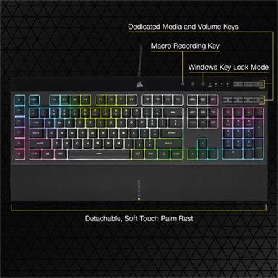 Corsair K55 RGB PRO XT US vezetékes fekete gamer billentyűzet